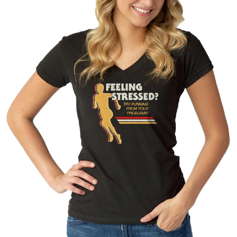 Women's Feeling Stressed? Try Running from Your Problems Vneck T-Shirt