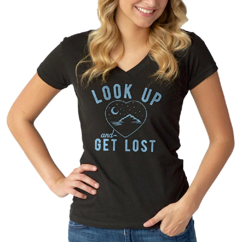 Women's Look Up and Get Lost Vneck T-Shirt - Astronomy Shirt