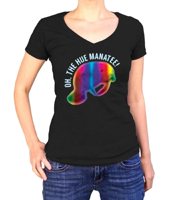 Women's Oh The Hue Manatee Vneck T-Shirt Manatee Pun Tshirt