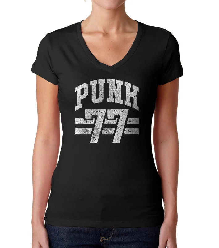 Women's Punk 77 Vneck T-Shirt - Alternative Music Punk Rock Grunge