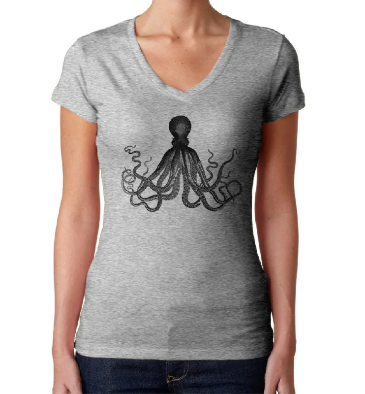 Women's Steampunk Octopus Vneck T-Shirt