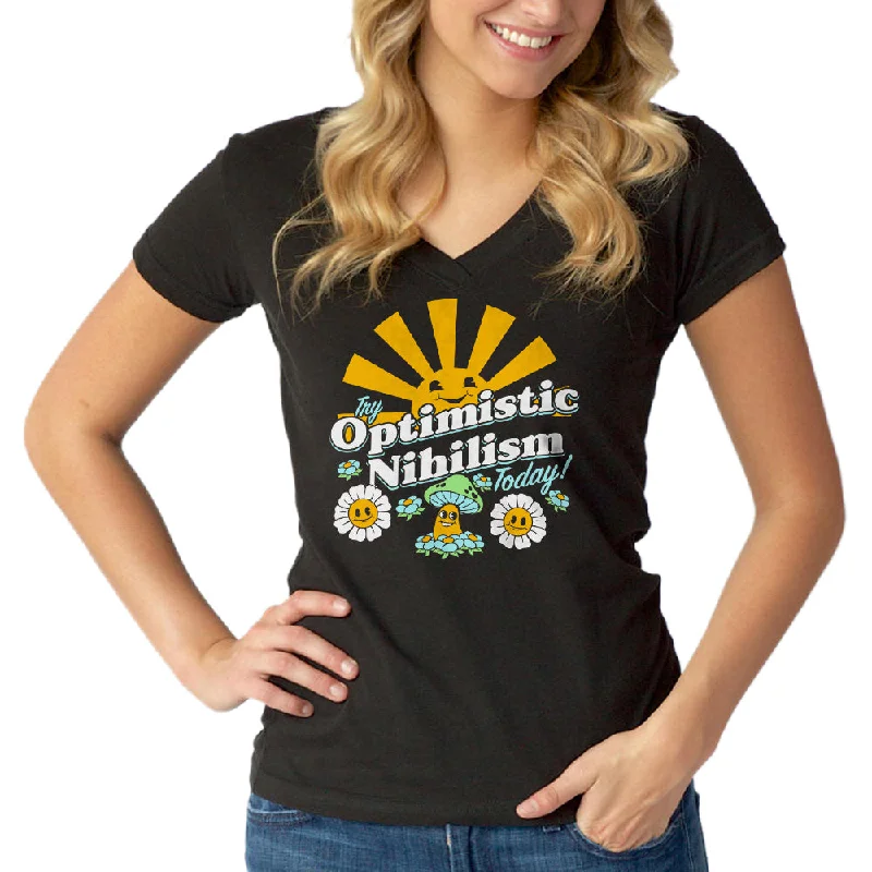 Women's Try Optimistic Nihilism Today Vneck T-Shirt