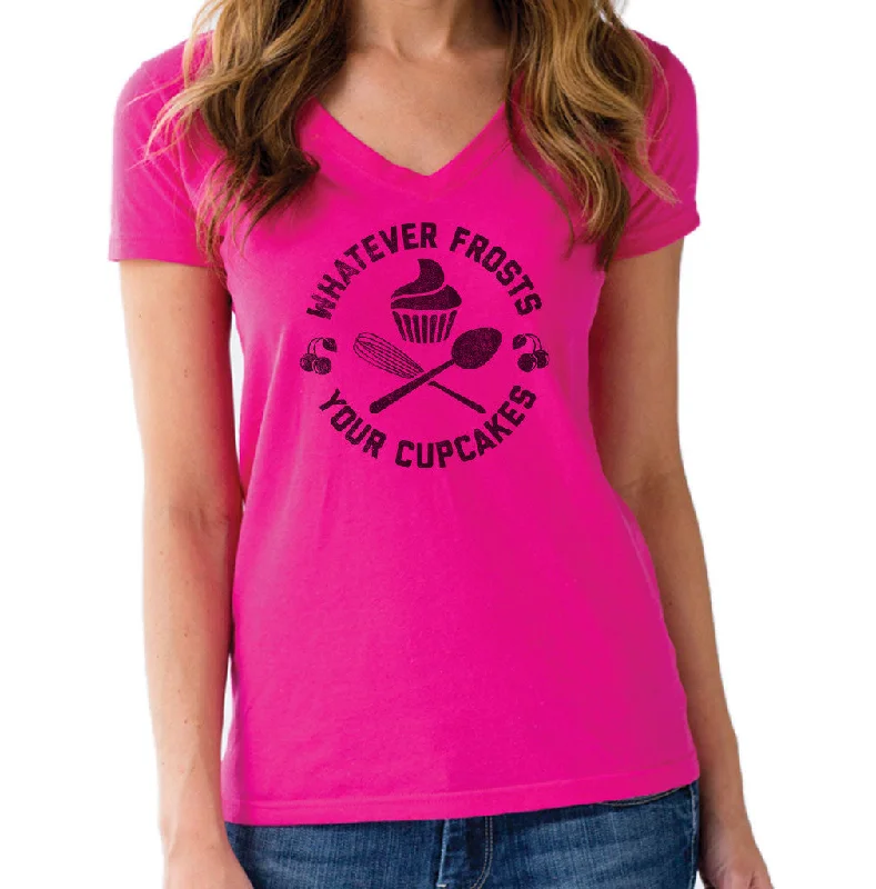 Women's Whatever Frosts Your Cupcakes Vneck T-Shirt