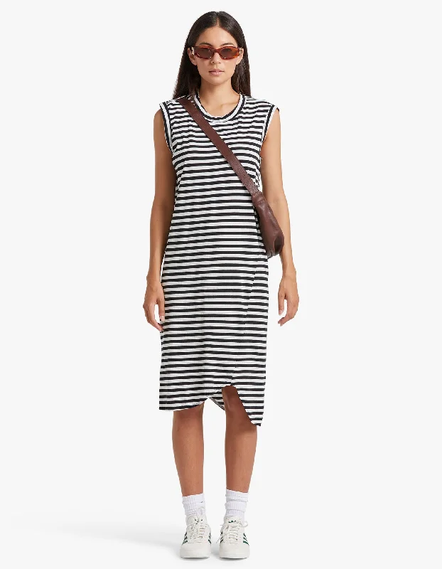 Stripe Slim Muscle Tank Dress - Undyed/Black