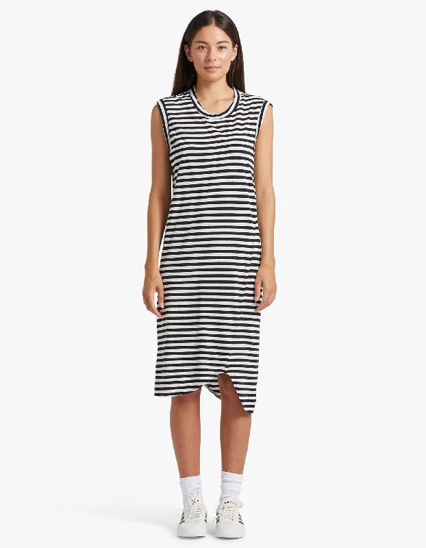 Stripe Slim Muscle Tank Dress - Undyed/Black