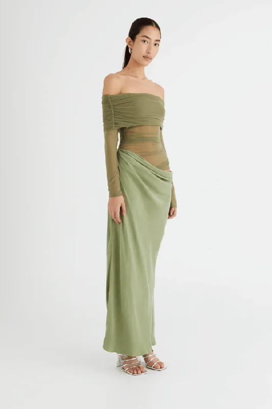 Yasmin Off Shoulder Maxi Dress Pistachio