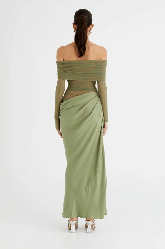 Yasmin Off Shoulder Maxi Dress Pistachio