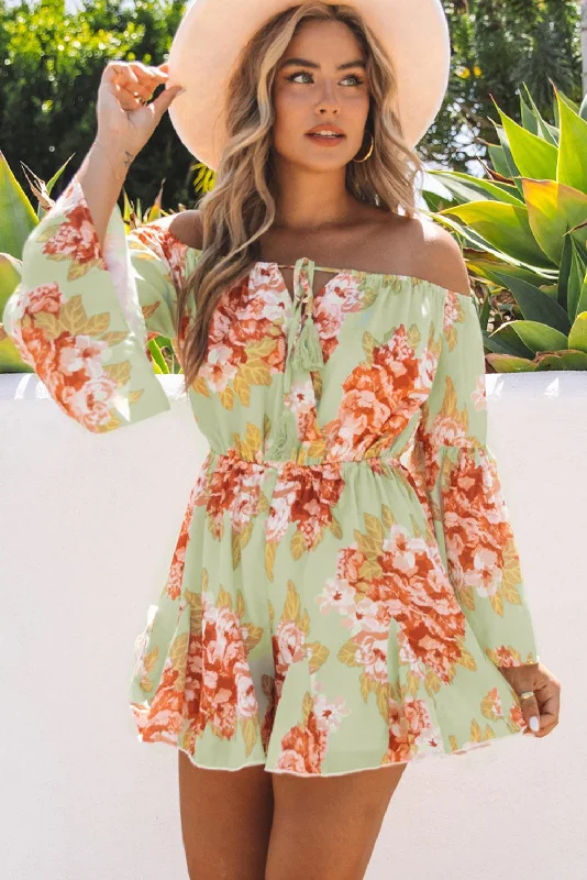 Floral Off-Shoulder Flare Sleeve Romper LALA D&C