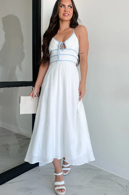 Seaside Symphony Halter Midi Dress (White/Blue)