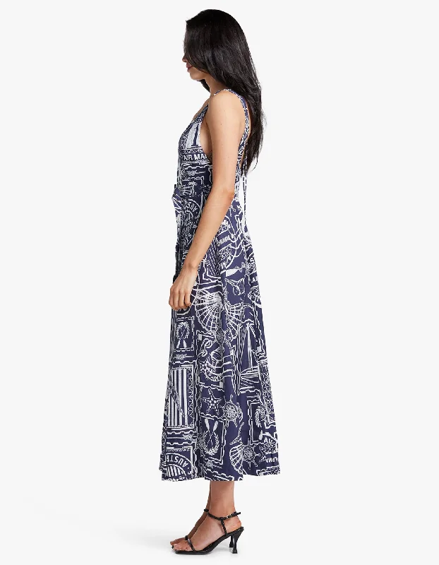 Amelie Plunged Panelled Midi Dress - Navy/ Ivory