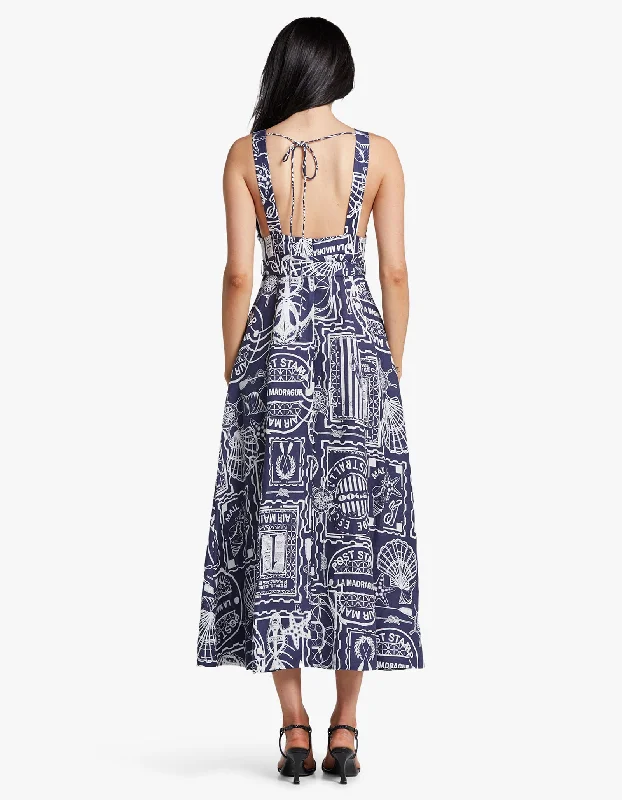 Amelie Plunged Panelled Midi Dress - Navy/ Ivory