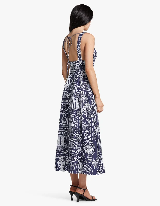 Amelie Plunged Panelled Midi Dress - Navy/ Ivory