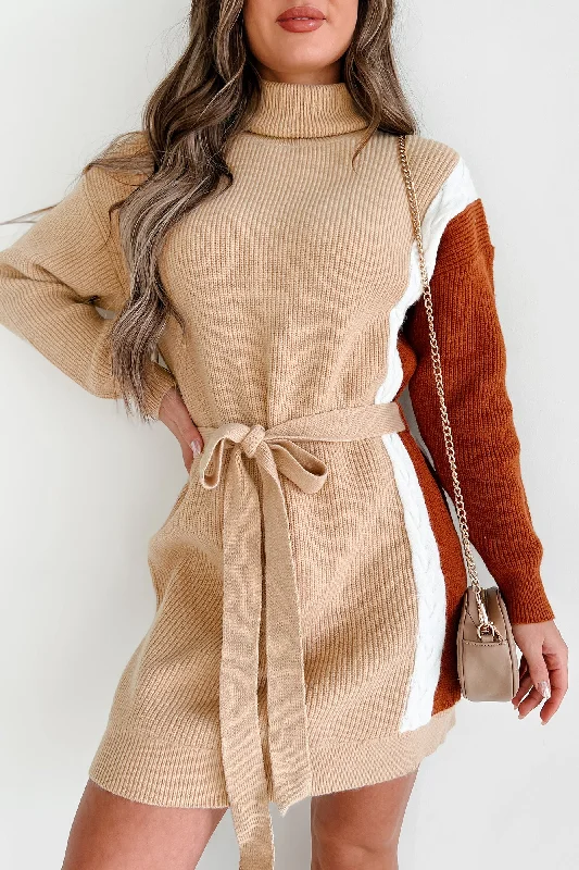 Slope City Turtleneck Sweater Dress (Oatmeal Multi)