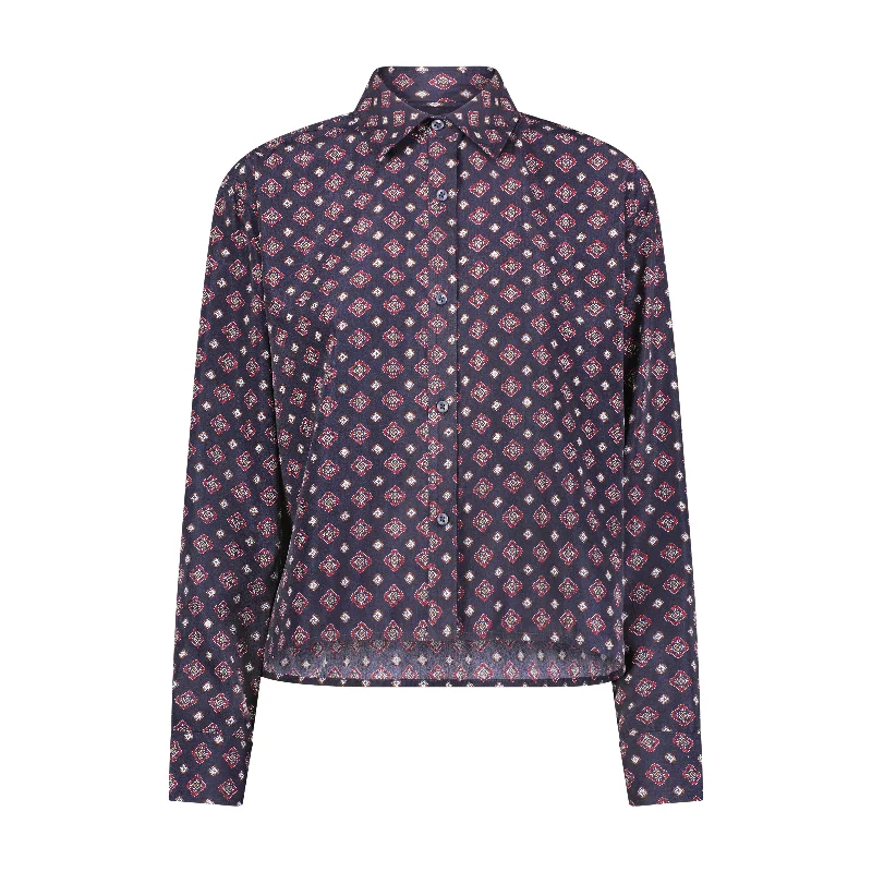 Bliss Button Down Blouse Navy Print