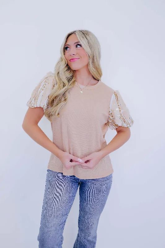 Darci Disc Sequin Puff Sleeve Top - 4 Colors