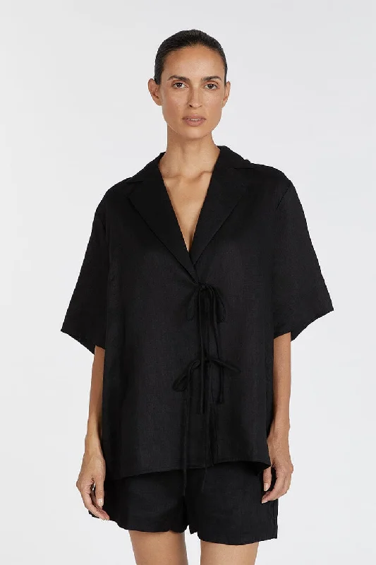 EMELIA BLACK LINEN WRAP SHIRT