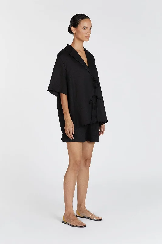 EMELIA BLACK LINEN WRAP SHIRT