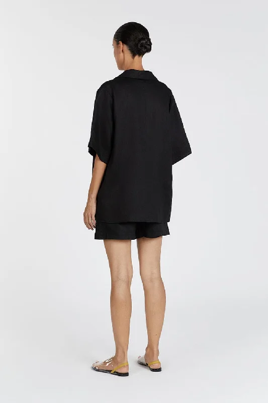 EMELIA BLACK LINEN WRAP SHIRT