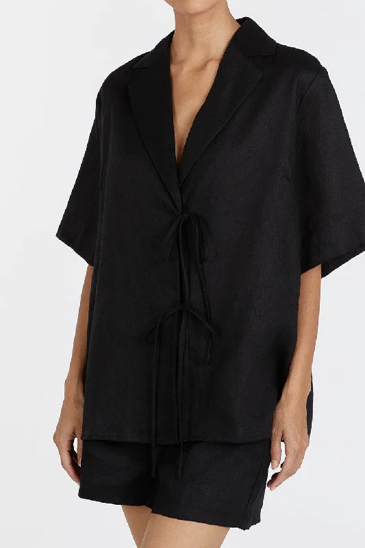 EMELIA BLACK LINEN WRAP SHIRT