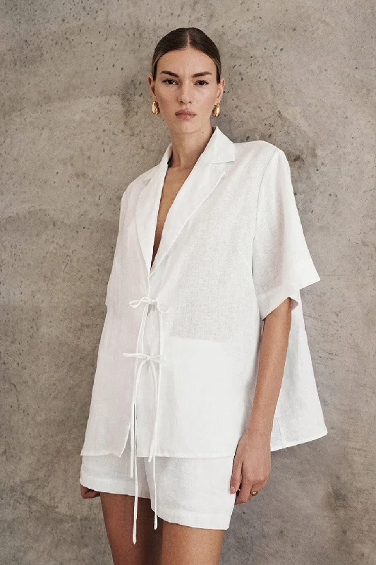 EMELIA WHITE LINEN WRAP SHIRT