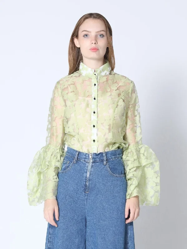 Floral printed chiffon blouse with bell sleeve