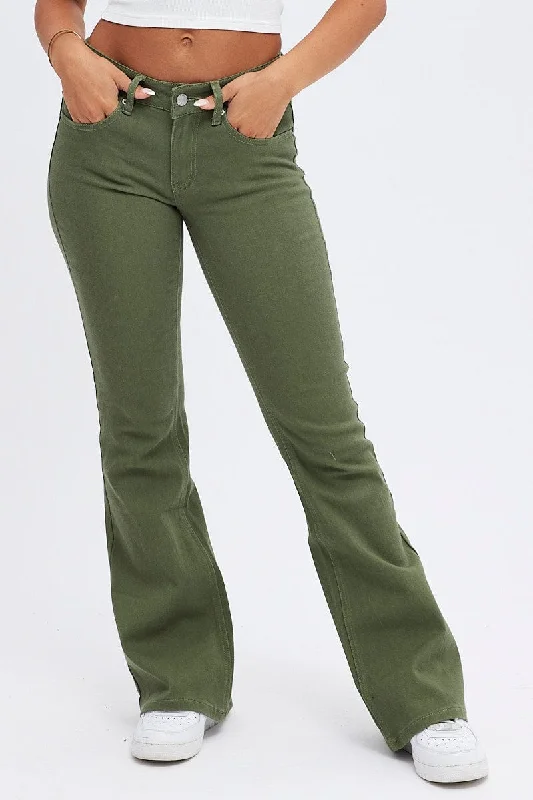 Green Flare Denim Jeans Low rise