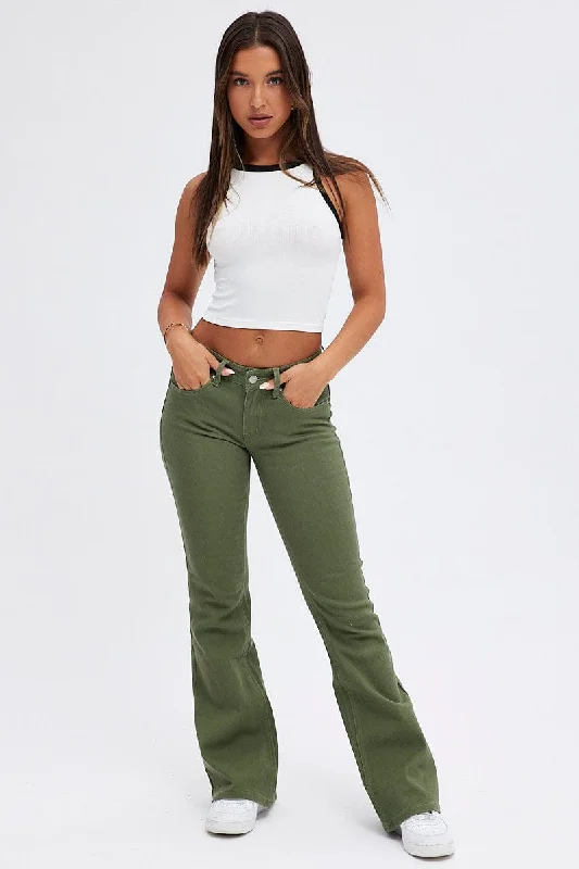 Green Flare Denim Jeans Low rise