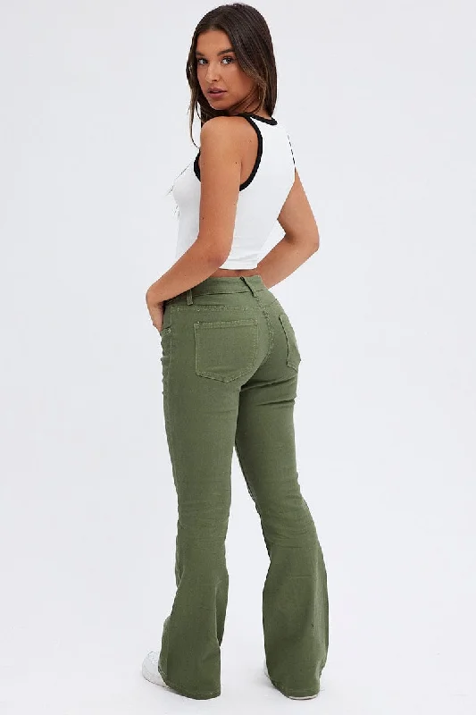 Green Flare Denim Jeans Low rise