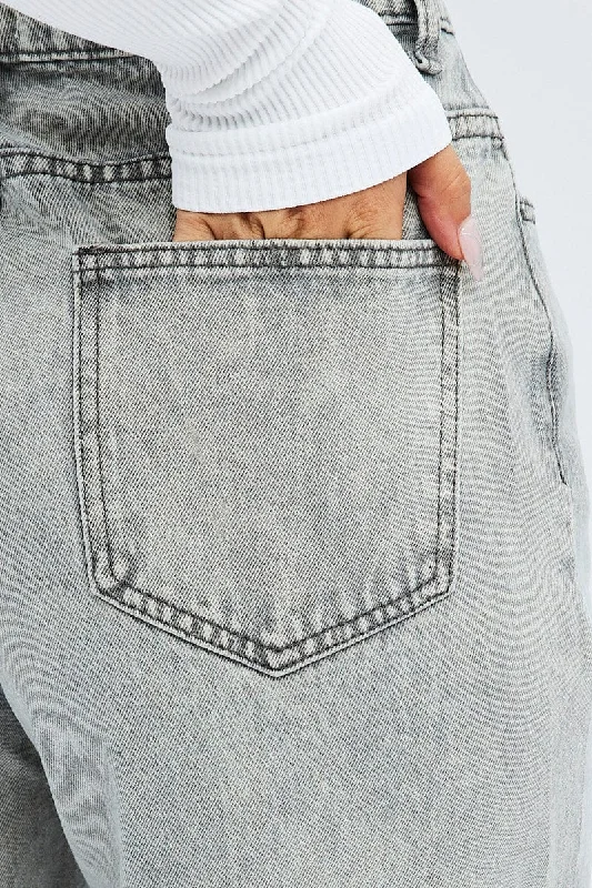 Grey Wide Leg Jean Mid Rise