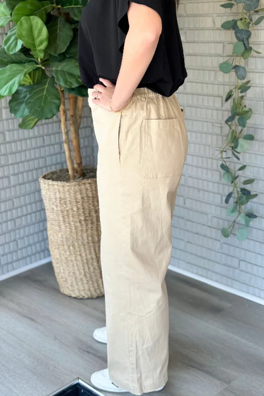 Taupe Solid Wide Flare Pants