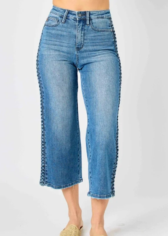 Judy Blue Jeans | Braid Detail Wide Leg Crop Jeans