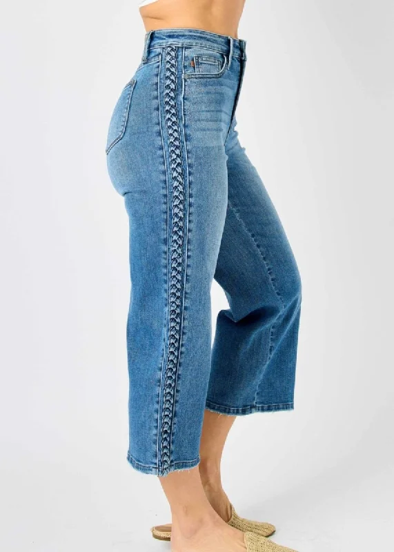 Judy Blue Jeans | Braid Detail Wide Leg Crop Jeans