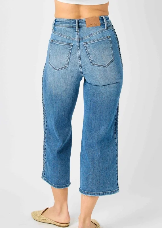 Judy Blue Jeans | Braid Detail Wide Leg Crop Jeans