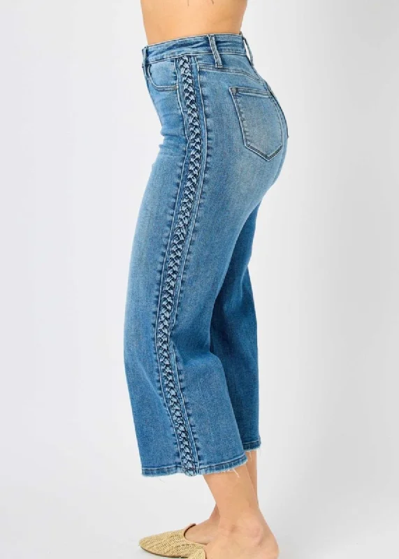 Judy Blue Jeans | Braid Detail Wide Leg Crop Jeans