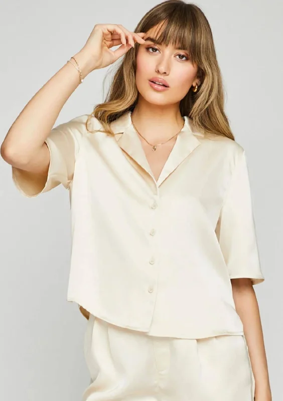 Moxie Button-Down Silk Shirt with Collar - Cream