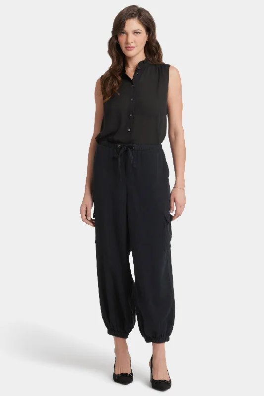 Relaxed Cargo Ankle Pull-On Pants - Overdye Black