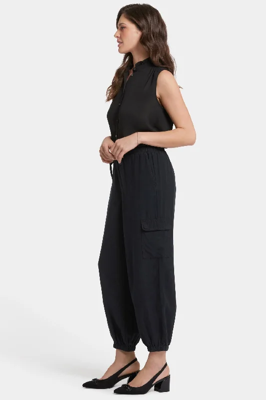 Relaxed Cargo Ankle Pull-On Pants - Overdye Black