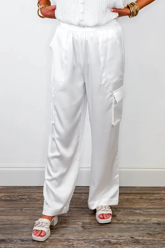 Satin Dreams White Cargo Pants