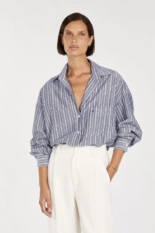 SHARNI BLUE COTTON STRIPE SHIRT