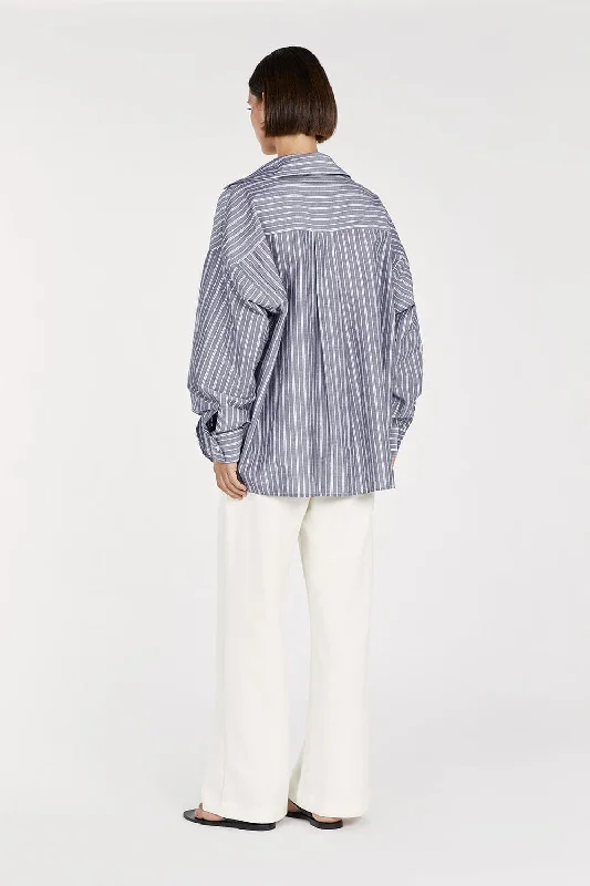 SHARNI BLUE COTTON STRIPE SHIRT