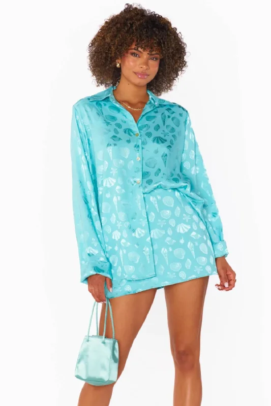 Show Me Your Mumu Smith Button Down - Aquamarine Shell Satin