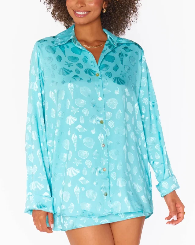 Show Me Your Mumu Smith Button Down - Aquamarine Shell Satin