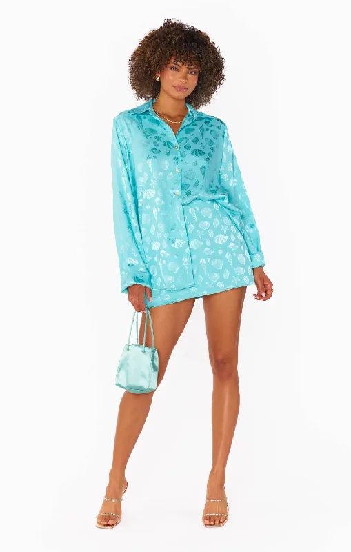 Show Me Your Mumu Smith Button Down - Aquamarine Shell Satin