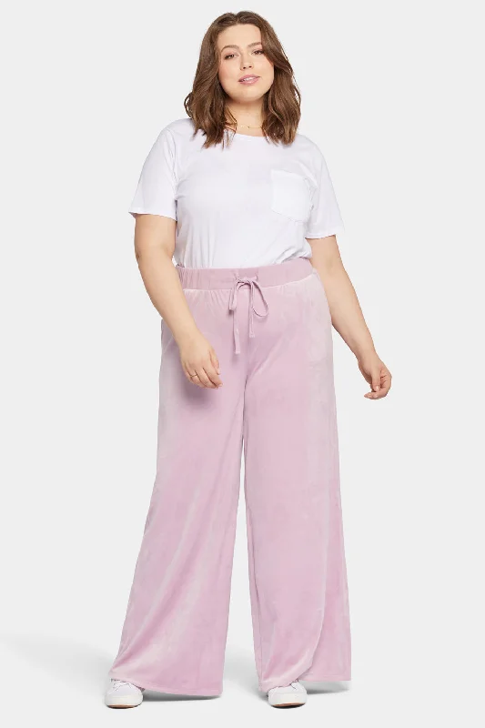 Velour Drawstring Wide Leg Pants In Plus Size - Dawn Pink