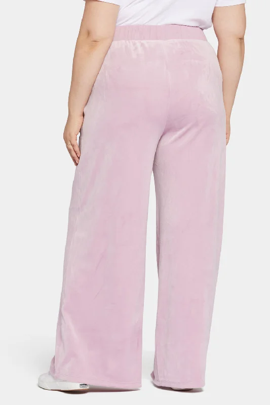 Velour Drawstring Wide Leg Pants In Plus Size - Dawn Pink