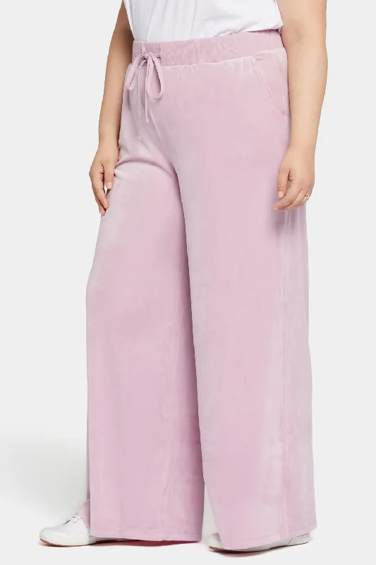 Velour Drawstring Wide Leg Pants In Plus Size - Dawn Pink