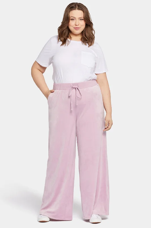 Velour Drawstring Wide Leg Pants In Plus Size - Dawn Pink