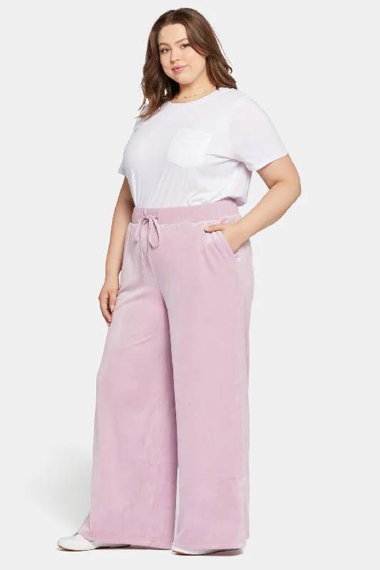 Velour Drawstring Wide Leg Pants In Plus Size - Dawn Pink