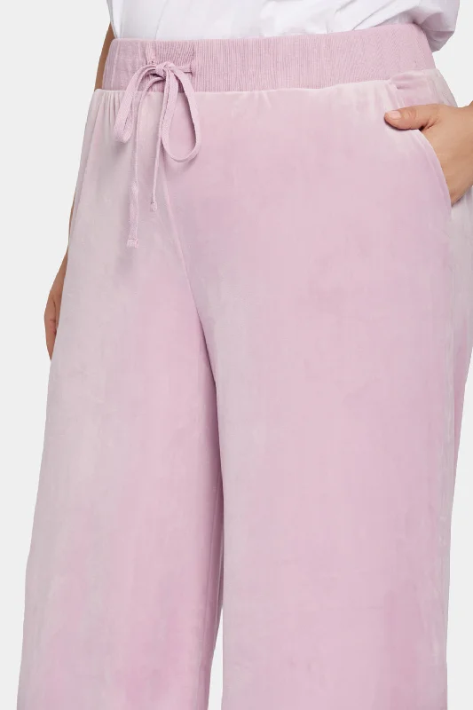 Velour Drawstring Wide Leg Pants In Plus Size - Dawn Pink