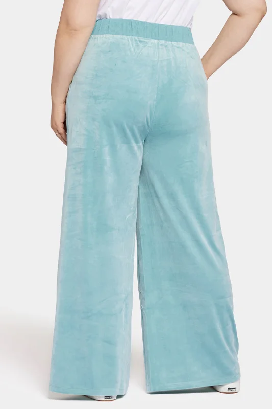 Velour Drawstring Wide Leg Pants In Plus Size - Dutch Blue